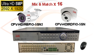 CCTV HD Security Camera System 5 in 1 5MP Standalone 16 Port DVR with 5MP HD Coax Cameras